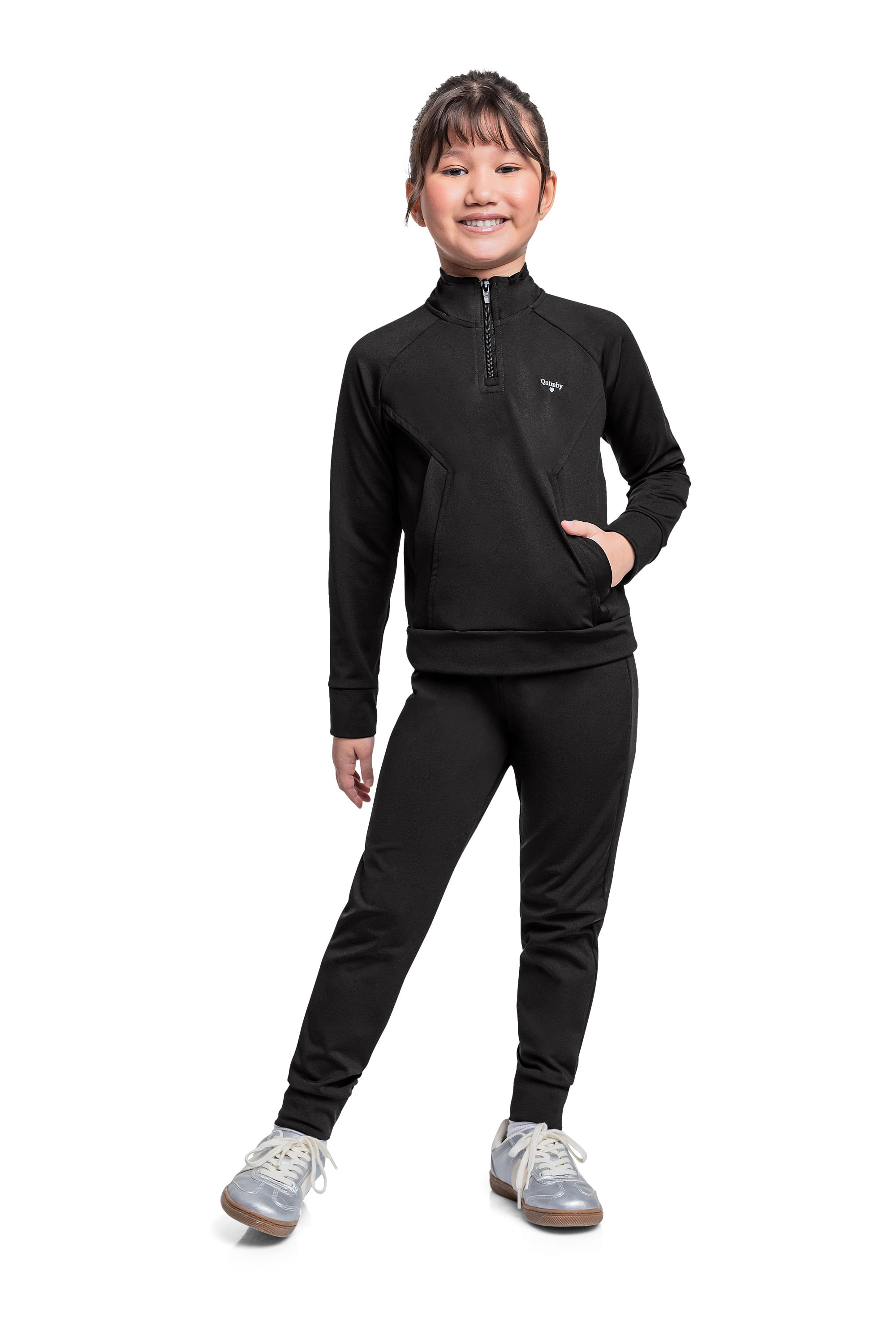 Conjunto com Blusão e Calça em Malha Térmica para Menina (Preto) Quimby - Imagem 49